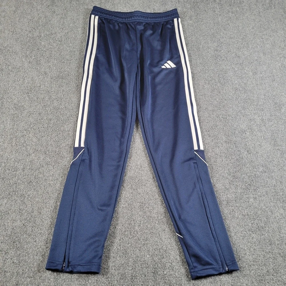 Adidas Soccer Pants Youth‎ Large Slim Tapered Football Futbol Blue Zip Legs NEW
